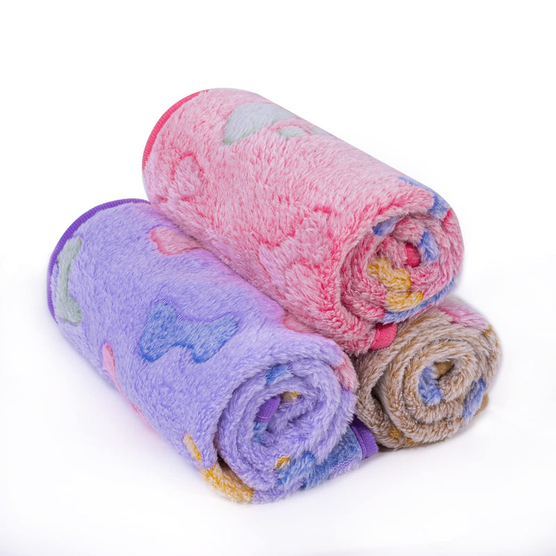 LeapSheep Pet Blankets for Dogs Cats - 3Pack Bone Pattern Super Soft Fluffy Dog Blankets for Small Medium Large Doggy Kitten (Bone, Large) Large 41''x31'' - PawsPlanet Australia