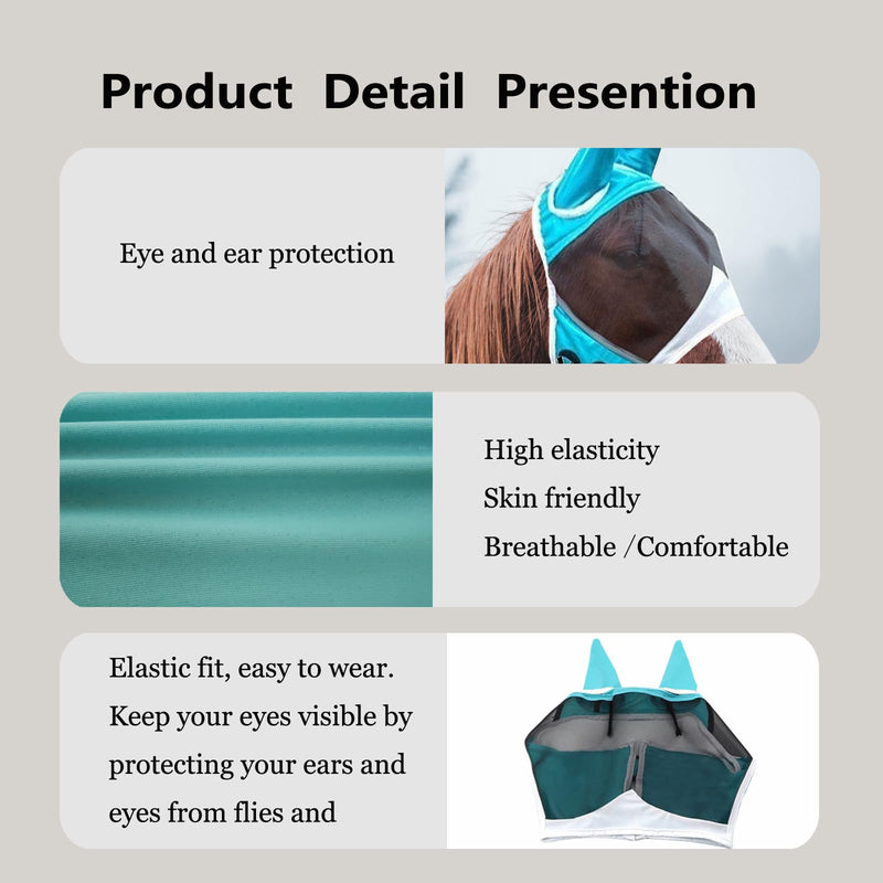Fly Masks for Horses with Ears Fly Masks for Draft Horse Mask Fly No Nose(Light Blue, L) light blue - PawsPlanet Australia
