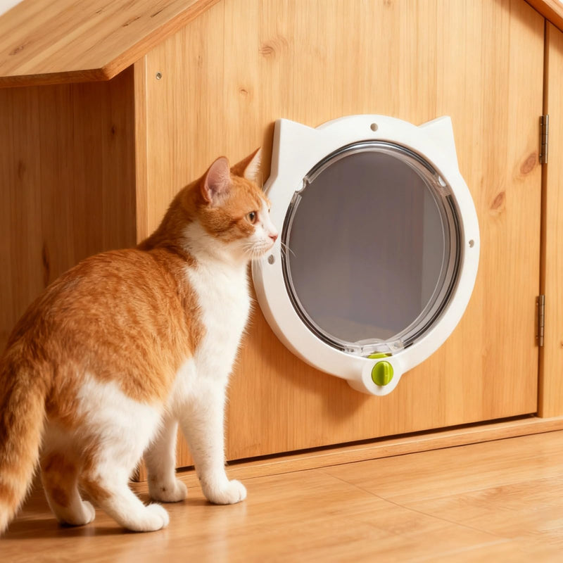 Cat Door, 4 Way Locking, White, 12.2 x 10.2 in / 31 x 26 cm, Interior Cat Door for Cats & Small Dogs, with Strong Attachment Force Closure, Weatherproof, Includes Install Guide & Screws