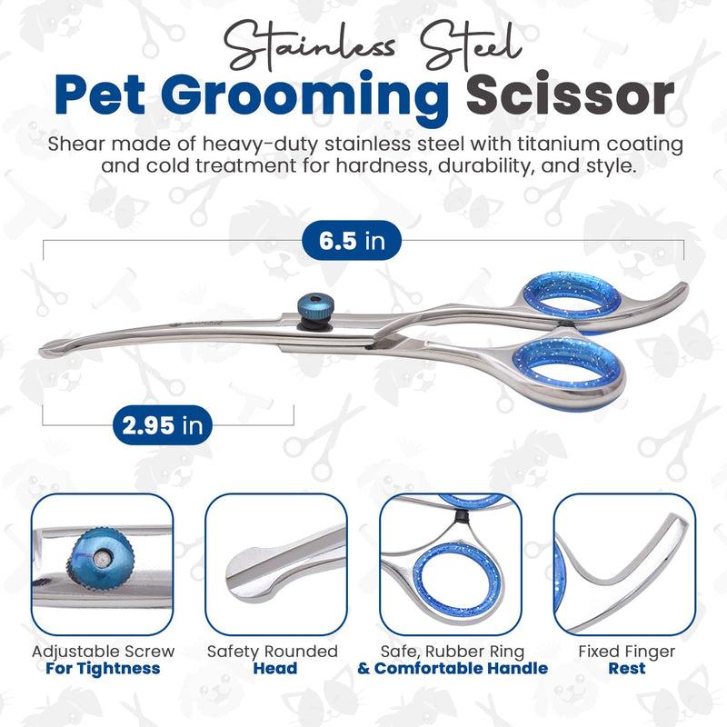 Dog Scissors Grooming Curved with Safety Round Tip, Dogs Pet Cat Hair Cutting Trimming Grooming Shears (Stainless Steel) (6 Inches) (Chrome) (Single Scissors) - PawsPlanet Australia