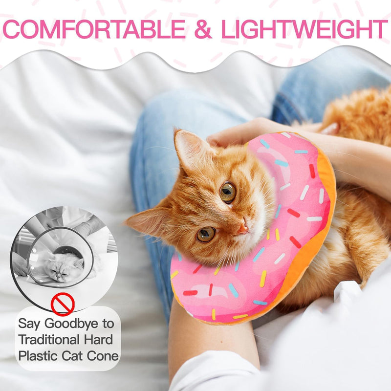 Cat Cone Collar Soft, Adjustable Cat Recovery Collars Spay Cones to Stop Licking, Cute Kittens Donut E Collar After Surgery, Anti-Lick Wound Healing Elizabetan Collars for Kittens (Pink, Small) Pink