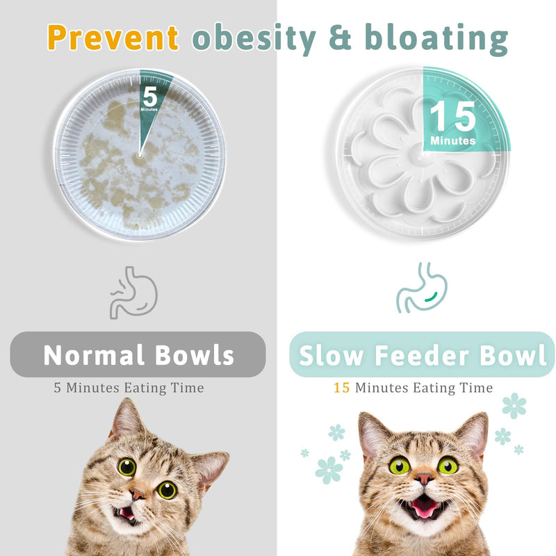2 Pcs Cat Slow Feeder Bowl Cute Cat Food Bowl with Bloom Design Healthy Eating Diet Cat Food Bowl Interactive Cat Feeder Wet Pet Bowls Dish for Cats and Small Dogs (White, Green) White, Green - PawsPlanet Australia