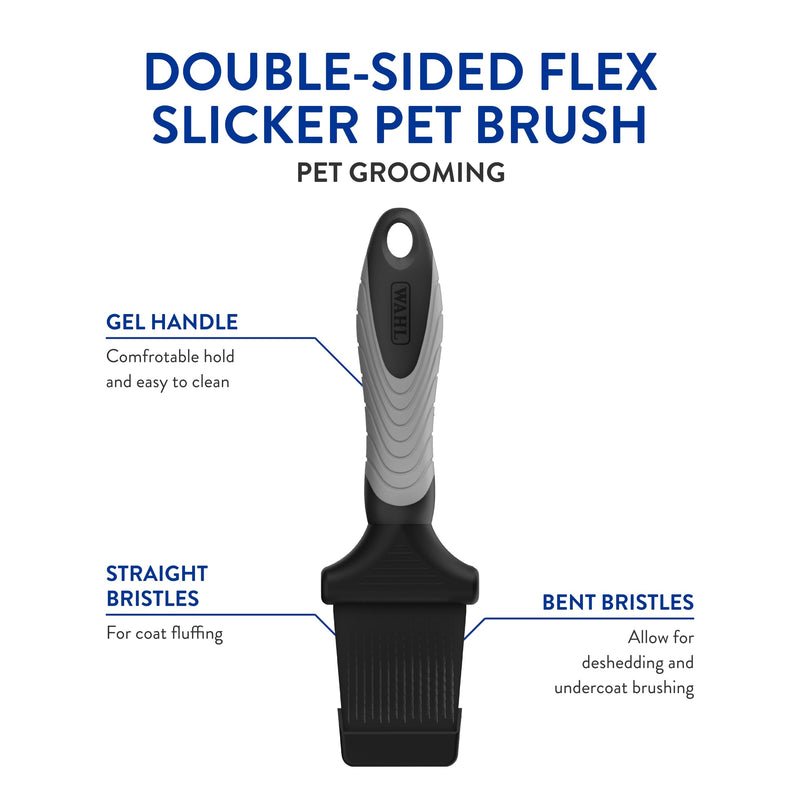 WAHL Professional Animal Double-Sided Flex Slicker Brush for Dogs & Cats (#858478) - Durable Pin Brush for Long-Haired Breeds like Bichon Frises & Collies - Ergonomic Black & Gray Grooming Tool - PawsPlanet Australia