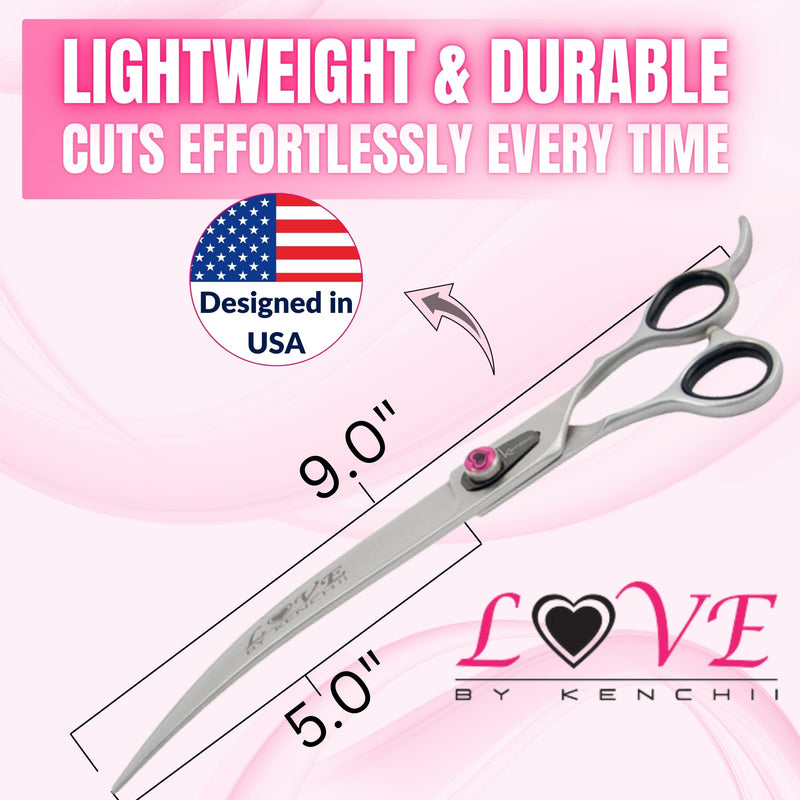 Kenchii Love Left Handed Dog Grooming Scissors, 9 Inch Curved Shears, Dog Scissors for Grooming, Professional Pet Grooming Scissors, Ergonomic & Comfortable 9.0" Curved - PawsPlanet Australia