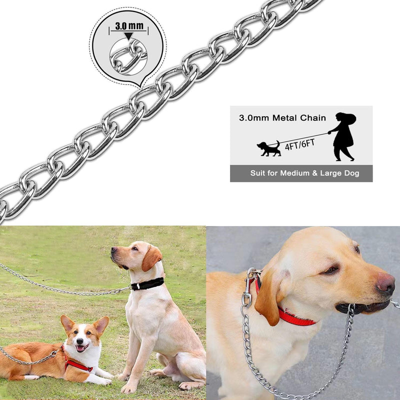 Chain Dog Leash with Padded Handle, Durable Chew Proof for Medium and Large Dogs (4 ft x 3.0 mm) 4FT*3.0mm(medium dogs) Red - PawsPlanet Australia