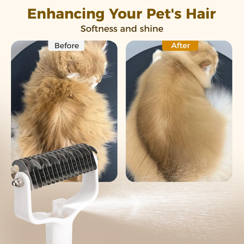 Undercoat Rake for Dogs & Cats, Double-Sided Deshedding Dematting Tool with Spray Bottle, Extra-Wide Dog Brush for Shedding, Reduce Flying Hair, Effectively Remove Tangles, Knots and Mats