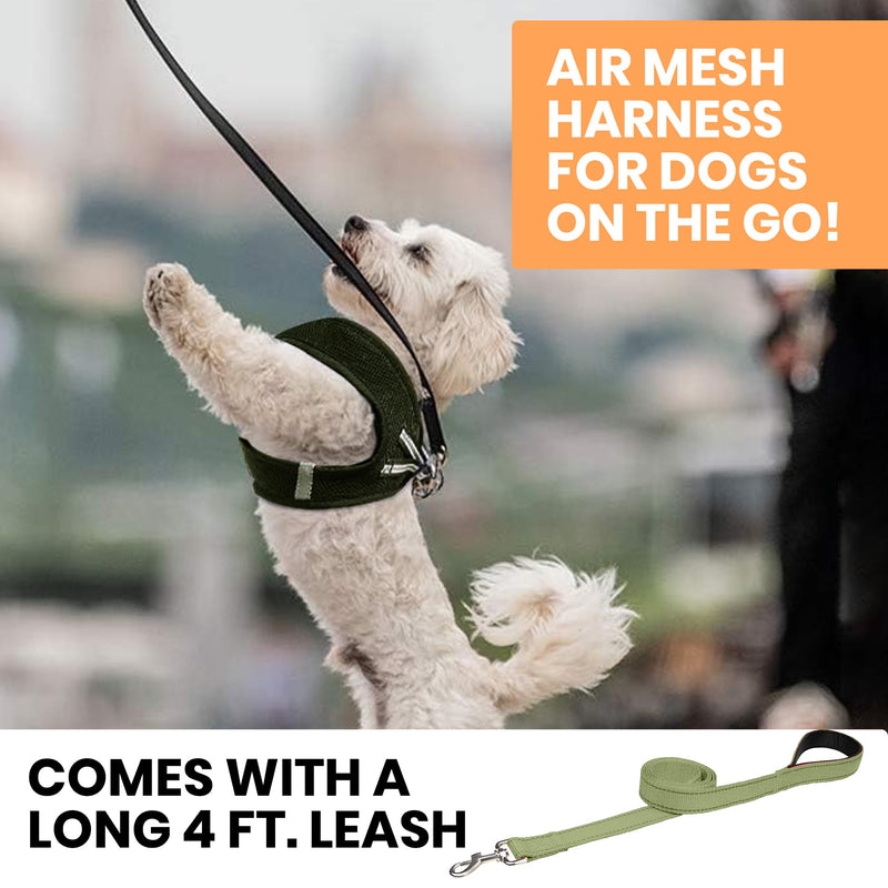 MITA Dog Harness and Leash Set - Puppy Harness - Cat Harness - Comfortable Step-in Big & Small Dog Harness, Breathable and Multi Weather Mesh Escape Proof Dog Harness - Secure & Comfortable XS KHAKI GREEN - PawsPlanet Australia