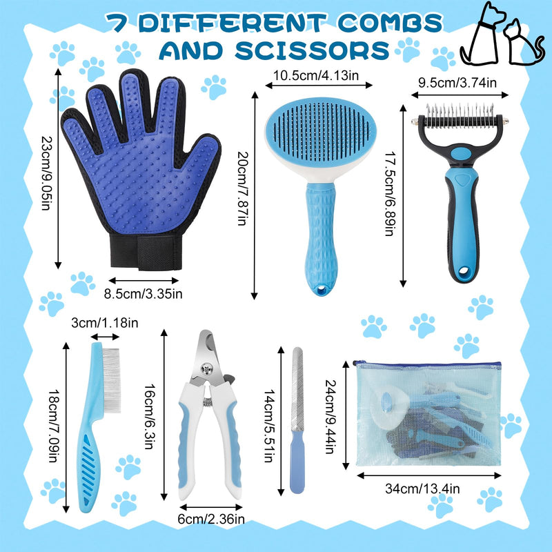 7-in-1 Pet Grooming Kit–Cat Brush,Dog Brush for Shedding,Double-Sided Flea Comb,Dog Nail Trimmers,Dog Bath Supplies–For All Cat And Small/Large Dog Shedding（Blue 7-Blue - PawsPlanet Australia