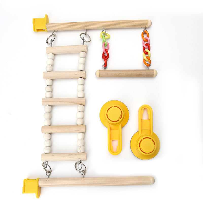 Wood Window Bird Perch Toy with Suction Cup, Climbing Ramp Ladder Platform, Enrichment Accessories Stuff for Parrot, Parakeet, Budgie, Cockatiel, Finches to Playstand Bath Car, Love Travel Inside Cage - PawsPlanet Australia