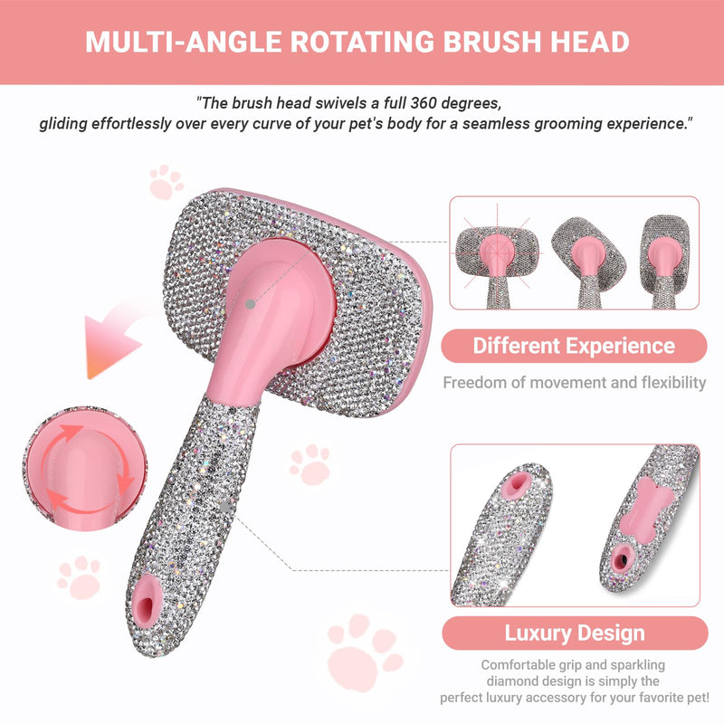 Pet Grooming Brush with Ceramic Clay Craft & Diamond-Embedded Design - Washable, 360° Rotating Head for Dogs/Cats.Large 16x10cm Large