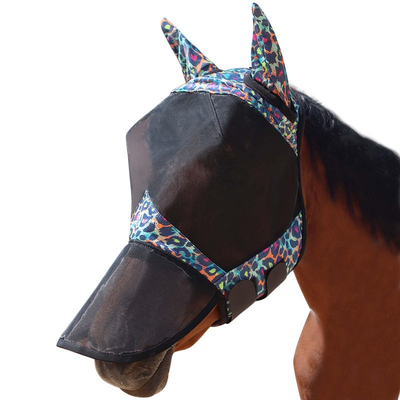 Harrison Howard Pro LumiVista Horse Full Face Fly Mask Large Eye Space Long Nose with Ears UV Protection for Horse Iridescent Prints L - PawsPlanet Australia