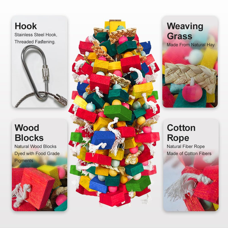 Bird Toys for Large Parrots Colorful Natural Wood Block Parrots Chew Foraging Toys for Bird Cages Cockatoos, Macaws, African Greys, and Amazons - PawsPlanet Australia
