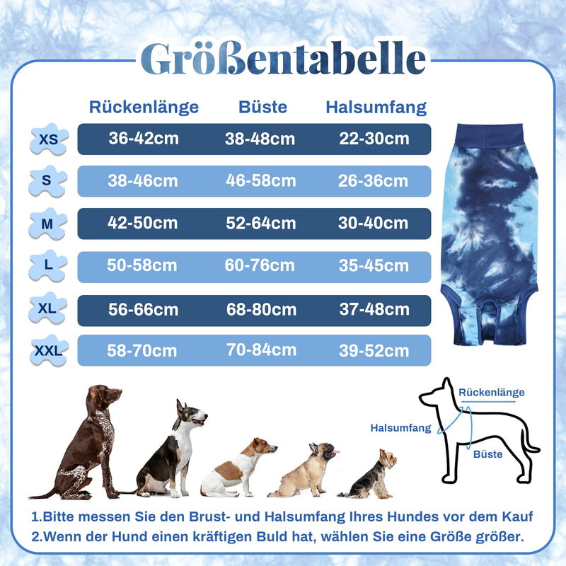 Dog Bodysuit After Surgery Dog Castration, Surgical Suit Dog Castration Dog, Dog Body Suit After Castration for Dogs Surgery Suit Pet Shirts (Bandages -Dyed Blue, S)