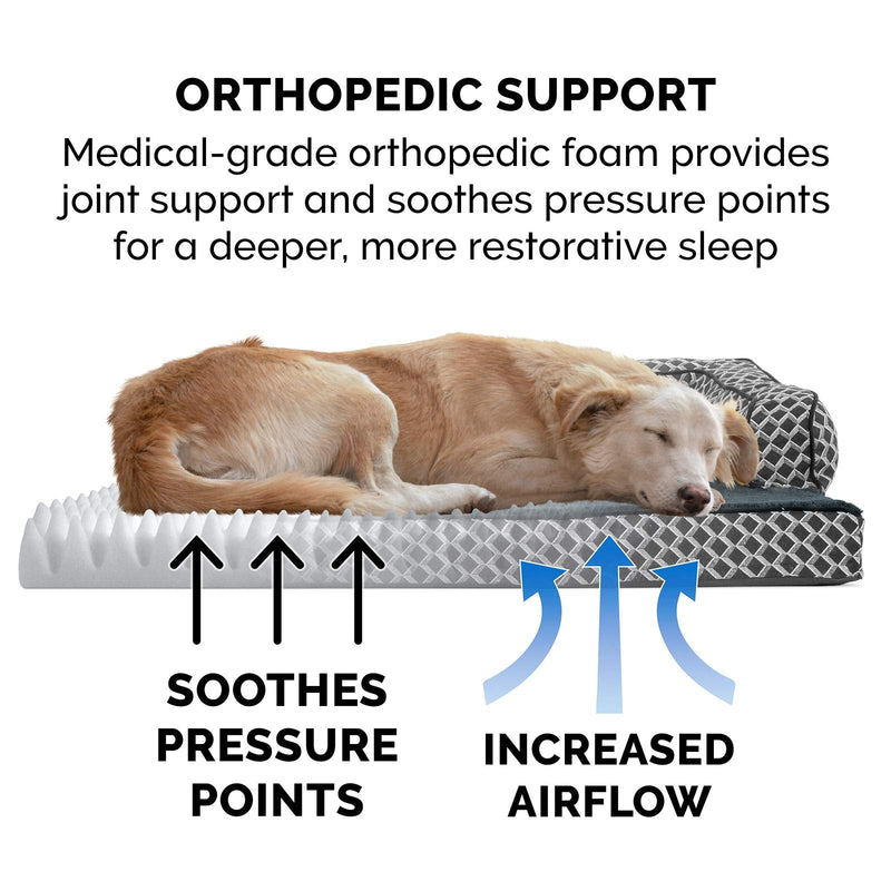 Furhaven Comfy Couch Plush & Décor Sofa-Style Egg Crate Orthopedic Foam Dog Bed - Diamond Gray, Small (Comfy Couch - Plush & Decor) Diamond Gray - PawsPlanet Australia