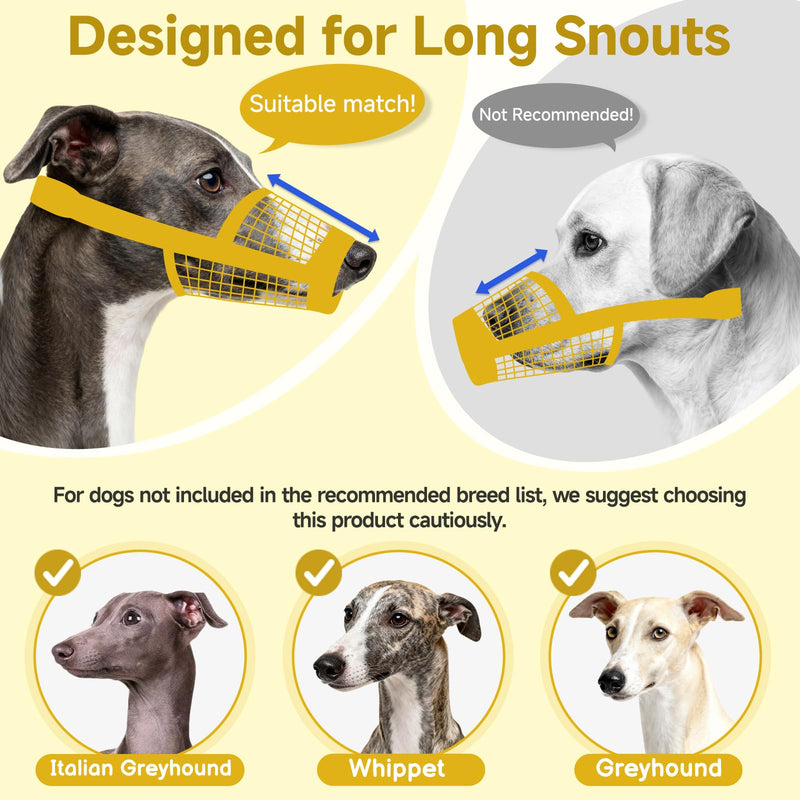Mayerzon Greyhound Whippet Dog Muzzle, Soft Mesh Muzzle for Long Nose Dogs to Prevent Excessive Biting Chewing Eating, Suitable for Grooming Walking Vet Visits, Allowing Drinking Breathing (Black, L) Black L [Snout Cir: 8.25-9.5"] - PawsPlanet Australia