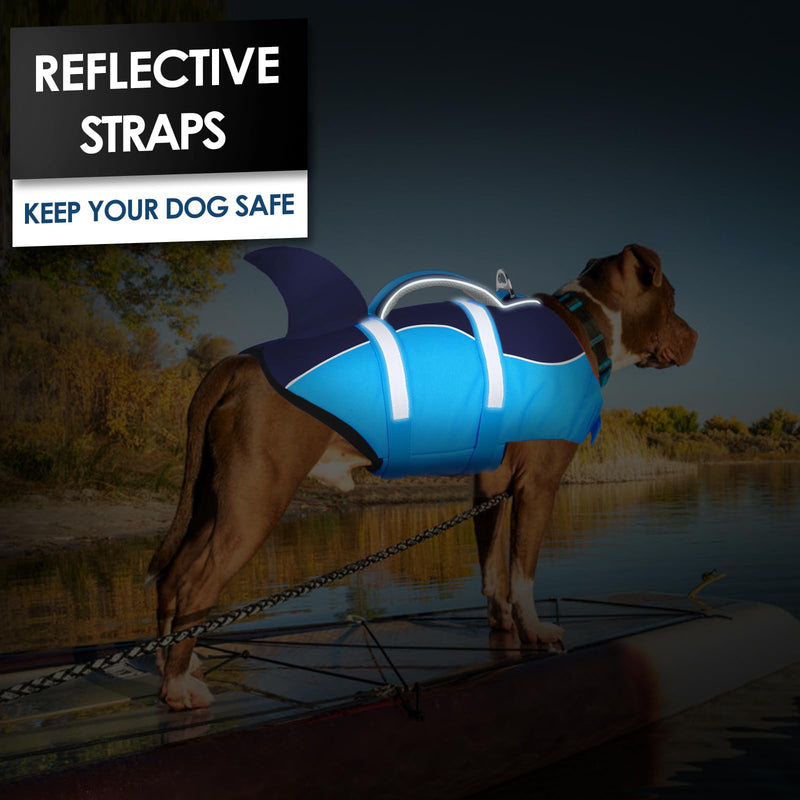AOFITEE Dog Life Jacket, Dog Life Vest for Swimming, Shark Dog Life Vest with Rescue Handle and Reflective Stripe, Ripstop Dog Lifesaver Float Coat, Dog Swimming Vest for Small Medium Large Dogs Blue - PawsPlanet Australia