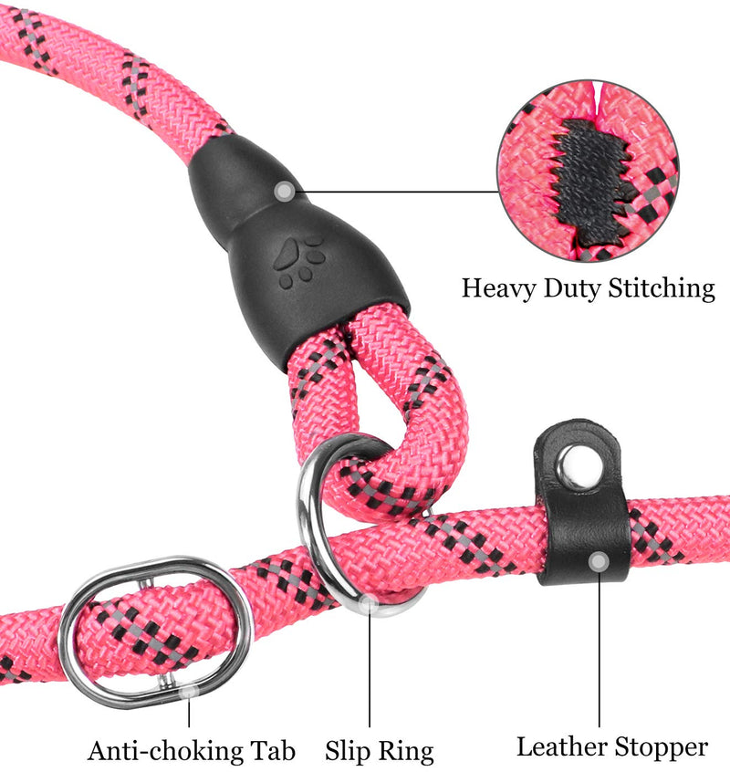 TagME Slip Leads for Dogs, 6 FT Heavy Duty Slip Leash with Padded Handle, Strong Rope No Pull Pet Training Leash for Medium Dogs,Pink M-3/8"x6'(50-110lbs) Pink - PawsPlanet Australia