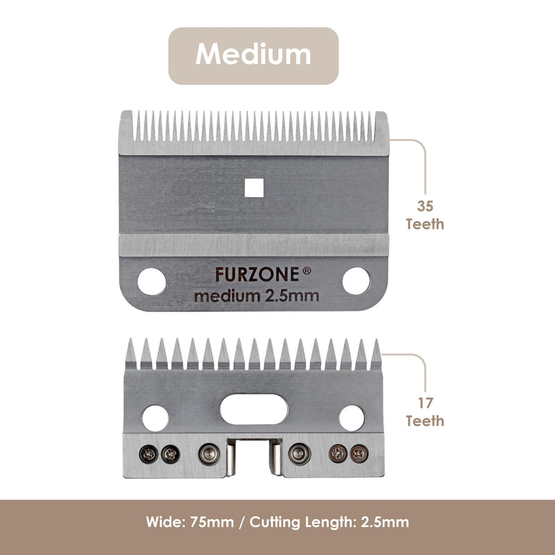 FURZONE A2 Large Animal Clipper Blade (Medium) - 2 Blades in 1 Set (35&17 Teeth), Horse Grooming Clipper Replacement Blade, Professional Grooming, 3/32-Inch/2.5mm Cut Length Medium 2.5mm