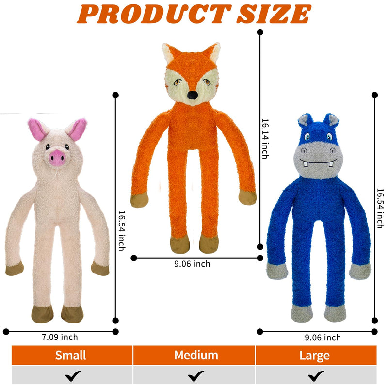 3 Pack No Stuffing Crinkle Squeaky Interactive Plush Dog Chew Toys to Keep Puppy Busy for Boredom & Enrichment Small & Medium Breeds Furry Friend Teething Orange Fox Pink Pig Blue Hippo - PawsPlanet Australia