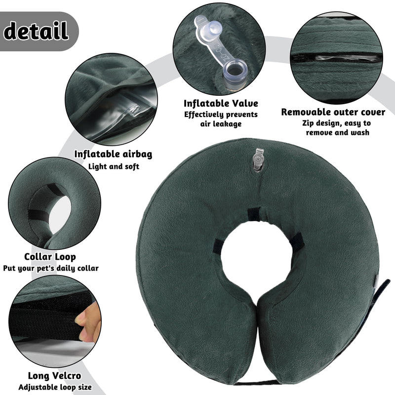 Inflatable Dog & Cat Collar with Adjustable Fastening, Dog Collar for Surgery or Wound Healing, Anti-Biting, Anti-Licking (Grey, M) gray