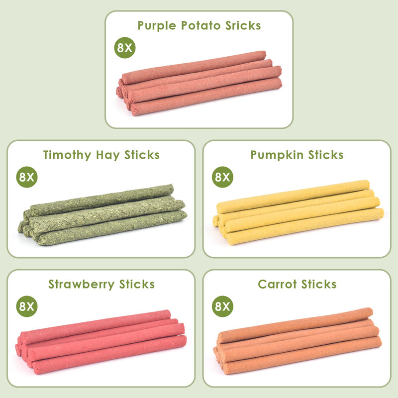 ERKOON 40Pcs Timothy Hay Sticks, Chinchilla Treats, Chew Toys for Teeth for Bunnies Guinea Pigs Gerbil 40 Pcs