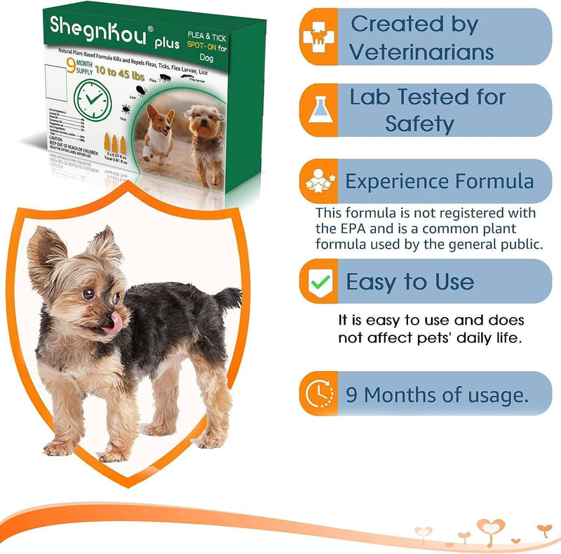 Plant-Powered Defense: Dog Flea and Tick Repellent, Effective Spot-On for Small-Medium Dogs 4-44 lbs, (9.5 Month Supply)