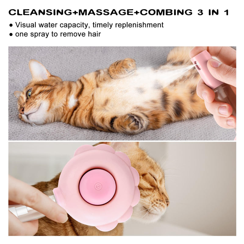 Cat Hair Brush for Shedding, 3-in-1 Pet Spray Hair Removal Comb with Visual Spray & Release Button, Waterproof Dog Grooming Brush for Furry Pet (Pink) Pink