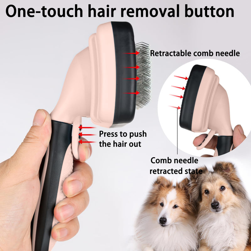 Skin-Friendly Grooming and Deshedding Brush for Dogs, Cats, and Puppies - Self-Cleaning, Easy to Use (Pink) Pink - PawsPlanet Australia