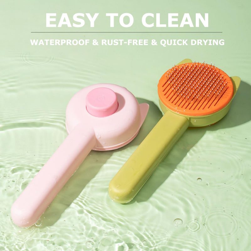 Pet Grooming Brush Kit for Cat and Dog, Hair Massage Cleaner with Release Button, 2 Flea Combs for Shedding Removing Tangles Loose Fur Self Cleaning Accessories, Green(3 Pieces Set) - PawsPlanet Australia