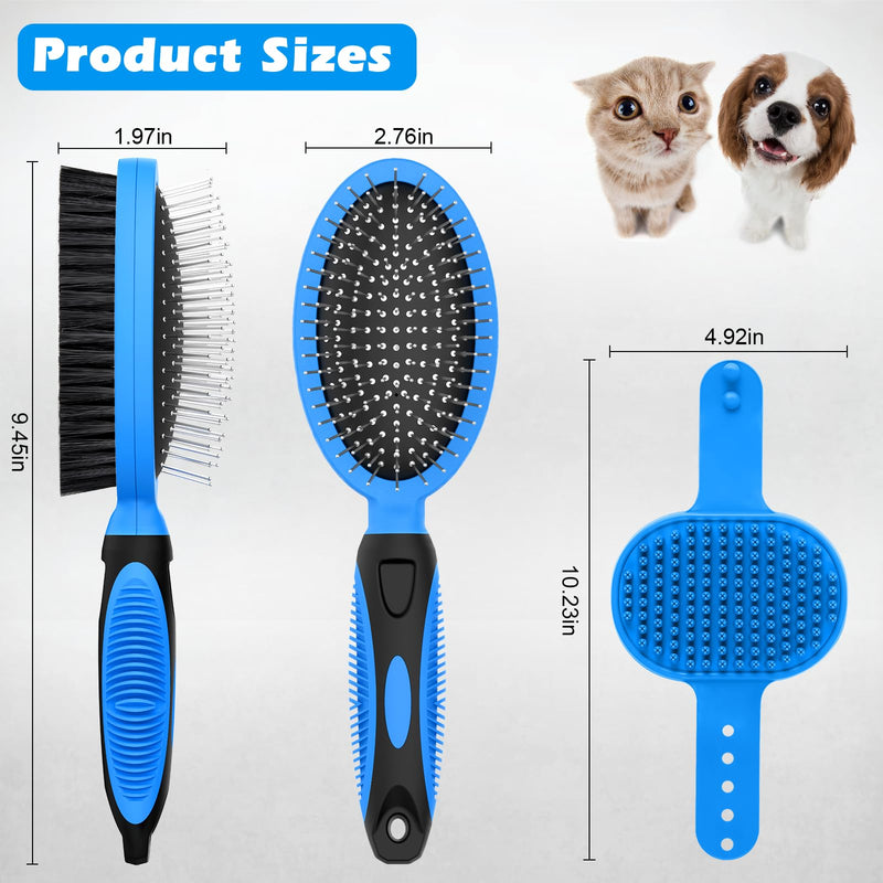 2PCS Pet Grooming Tools - Double-Sided Brush for Shedding and Bathing, Suitable for Short/Long Haired Dogs Cats and Horses, Deshedding Dog Brush, Mane & Tail Combs for Horses - Pet Supplies (Blue) Black Blue