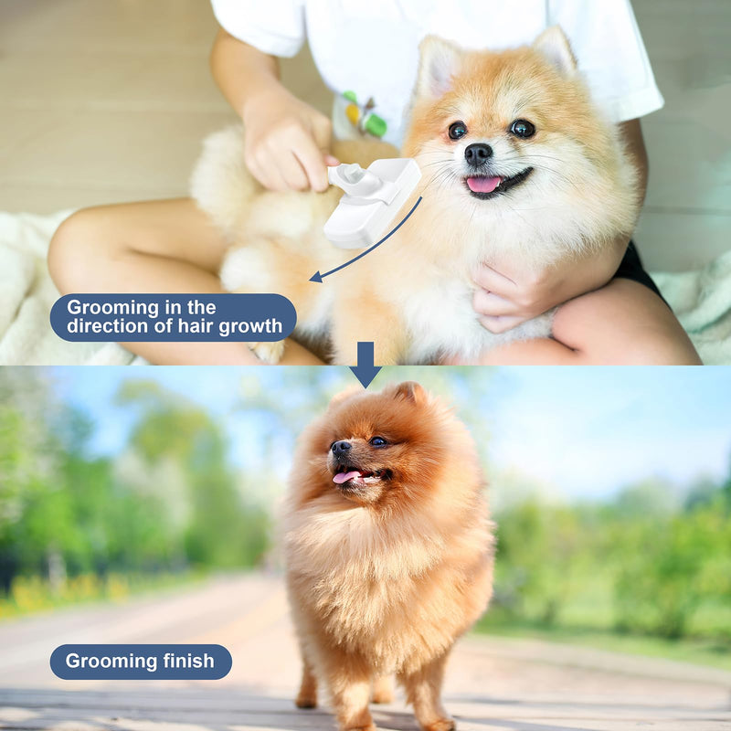 Self-Cleaning Slicker Brush for Dogs & Cats, Grooming Combs for Short & Long-Haired Dogs, Cats, Rabbits & More - Gently Removes Loose Undercoat, Mats and Tangled Hair White