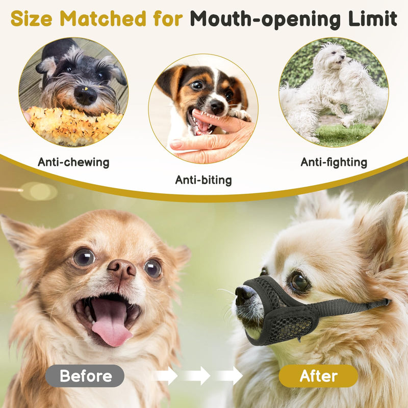 Mayerzon Mesh Muzzle for Small Medium Large Dogs Anti-Biting, Opening Front Muzzle for Mini Poodle Corgi, Focus on Short Snout Dogs, Breathable Fabric, Allow Panting, for Grooming Vet Visits Black L [Snout Cir: 7.5-8.25"] - PawsPlanet Australia
