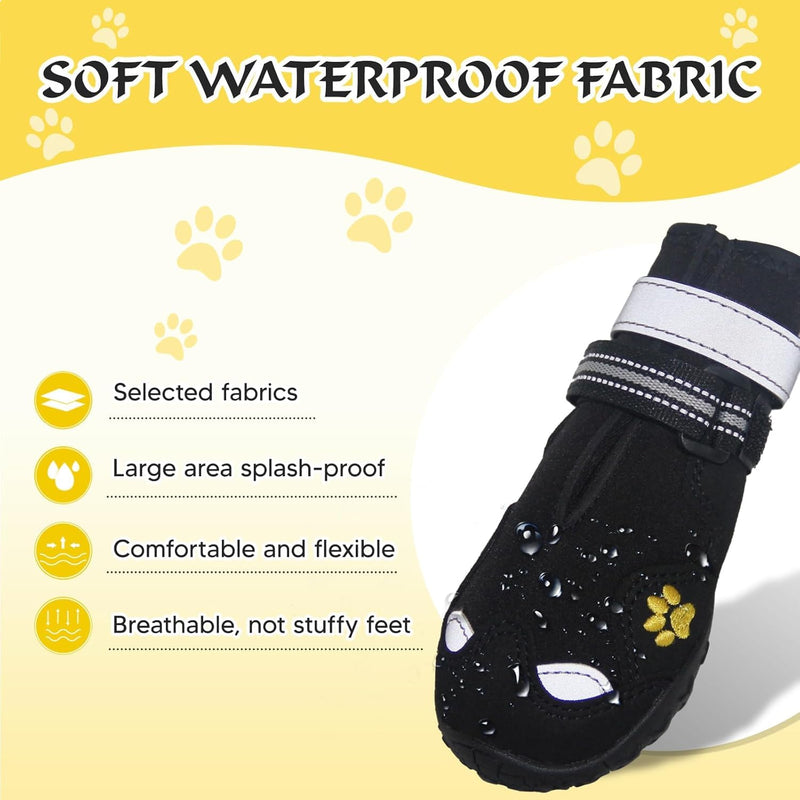 Dog Shoes for Large Dogs, 360°Anti Slip Medium Dog Boots & Paw Protectors Winter Snowy, Waterproof 4Pcs Dog Booties with Reflective Strips (Size 3: 1.97''x2.48''(W*L), Black) Size 3: 1.97''x2.48''(W*L) - PawsPlanet Australia