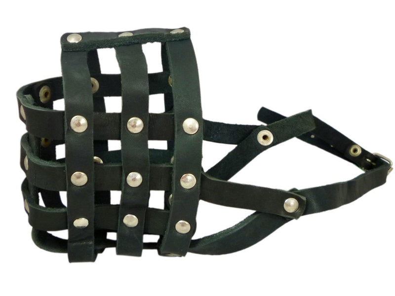 Real Leather Dog Basket Muzzle #107 Black - Pit Bull, Amstaff (Circumference 12", Snout Length 3.5") - PawsPlanet Australia