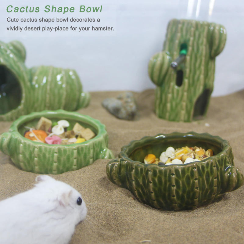 Hamster Food Bowl, 2 Packs Cactus Food & Water Bowls Ceramic Feeding Drinking Bowl Food Dish for Small Animals Gerbil Dwarf Hamster Rat Mice Guinea Pig(Green+Dark Green) Green+Dark Green - PawsPlanet Australia