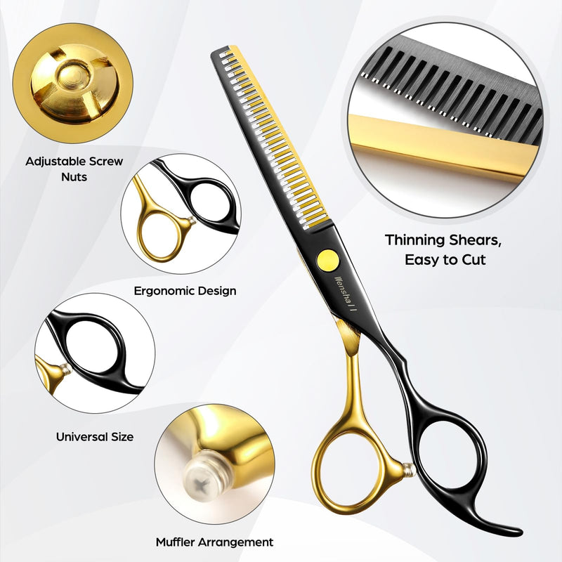 Professional Black Gold Hair Scissors 6.89" Teeth Japanese Stainless Steel Multifunctional Salon Thinning Scissors Straight Shears Tools for Men Women Home Salon Barber - PawsPlanet Australia