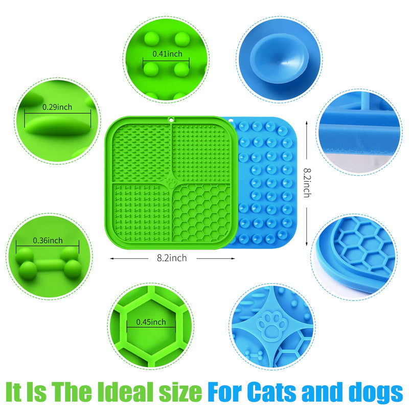 Licking Mat, Premium Lick Pad with Suction Cups for Dog Anxiety Relief, Slow Feeder Dog Bowls, Bathing, Grooming and Training, 2 Pack (Green and Blue) Blue, Green - PawsPlanet Australia