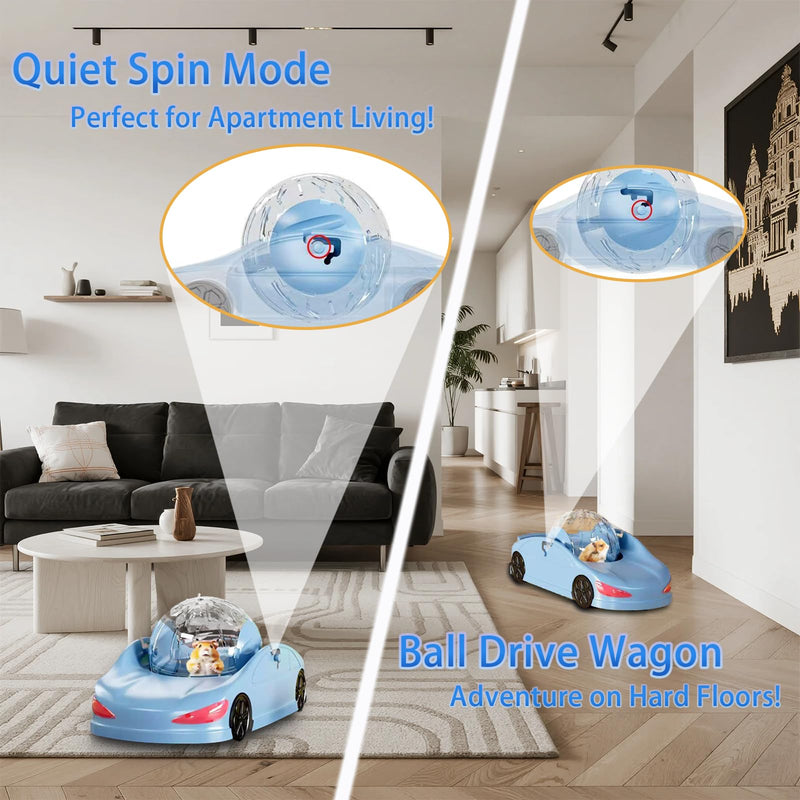 Hamster Exercise Ball Sports Car,Hamster Car with Detachable Transparent Ball,Funny Exercise Wheel for Hamsters,3 Modes Available,Suitable for Dwarf Small Pet - Safe, Breathable and Cute (Blue, 5.5") - PawsPlanet Australia