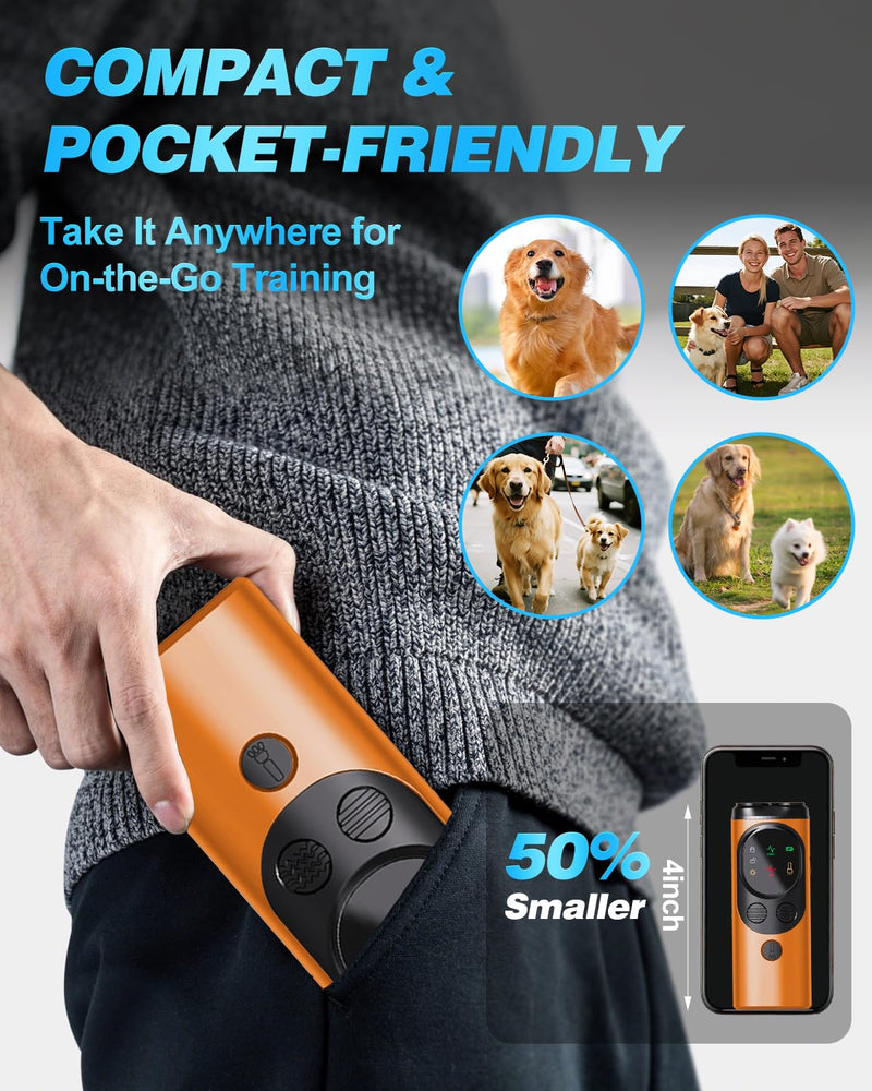2025 Ultrasonic Dog Bark Deterrent Devices with 3 Emitters & SOS Flashlight, Humane Anti-Bark Trainer, 50FT Range, 90-Day Battery, Multi-Mode Rechargeable Dog Deterrent for Indoor & Outdoor Use Orange - PawsPlanet Australia