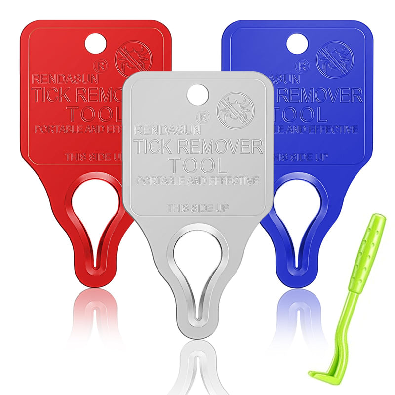 Tick Remover Tool Portable with Tick Removal Tweezers Suitable for Pet and Humans, Safe and Reliable, Quick Highly Effective, Pain-Free, Essential Tick Remover Key Tools for Outdoor Activities-3 Pack Red－Blue－Silver - PawsPlanet Australia
