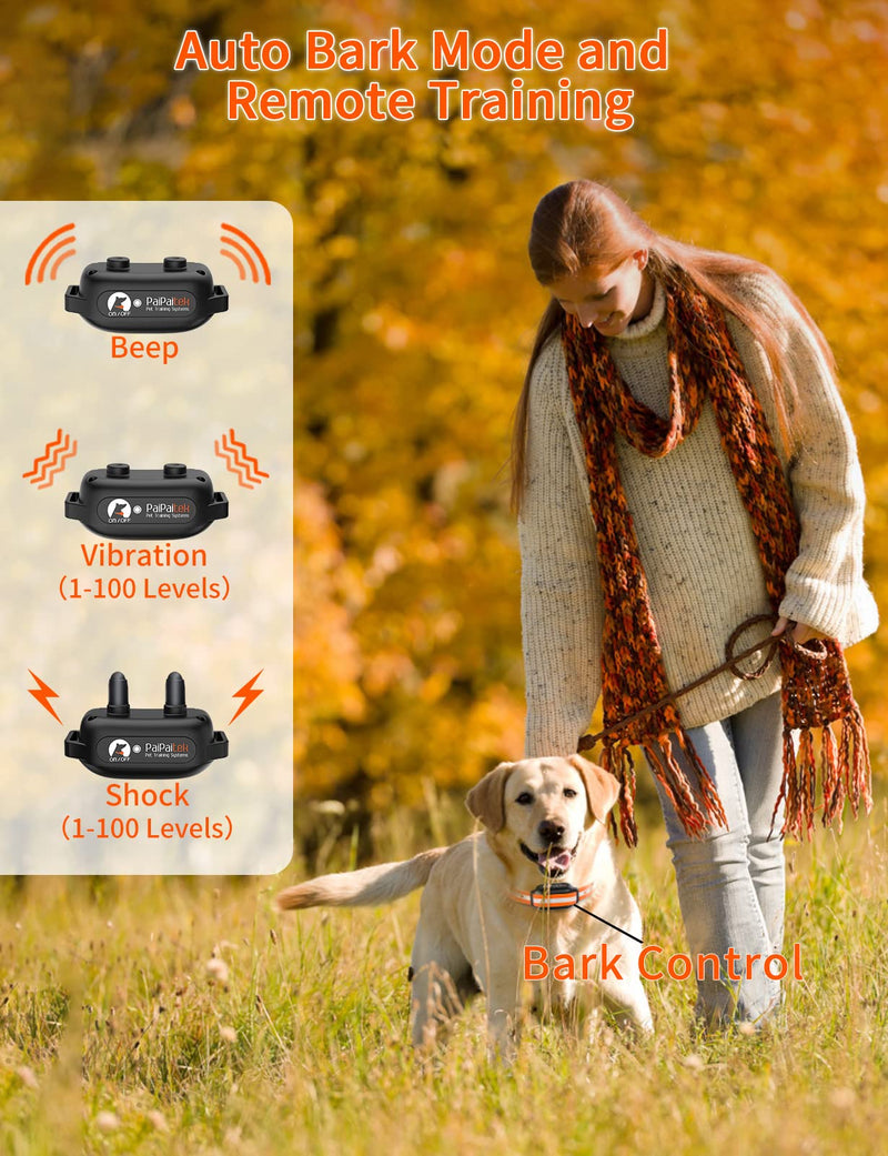 PaiPaitek 2-in-1 Dog Bark Collar and Shock Collar with Remote 3300ft Range - 5 Adjustable Sensitivity Levels, IP67 Waterproof Training Collar for Small, Medium, and Large Dogs (5-120 lbs) Orange - PawsPlanet Australia