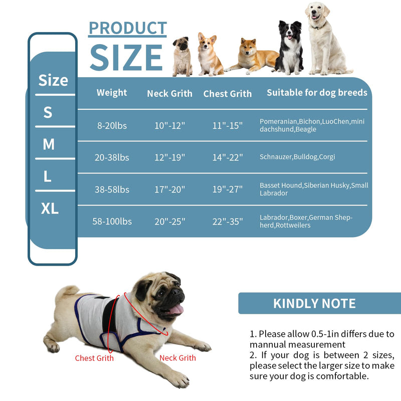 Dog Anxiety Vest, Comfort Dog Anxiety Relief Coat, Breathable Dog Calming Vest for Thunderstorm, Travel, Fireworks, Vet Visits (S,Light Grey) Small Light Grey - PawsPlanet Australia