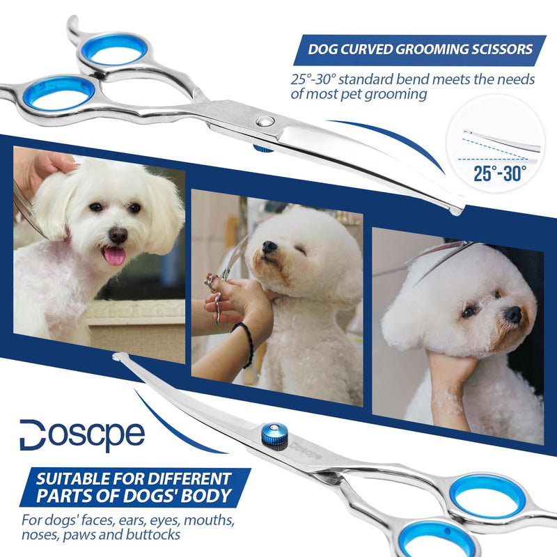 Dog Grooming Scissors Set with Safety Round Tip Dog Grooming Shears Stainless Steel Professional 6 in 1 Pet Grooming Scissor for Dog Cat Other Animals Hair Cutting Trimming Right Left Handed - PawsPlanet Australia