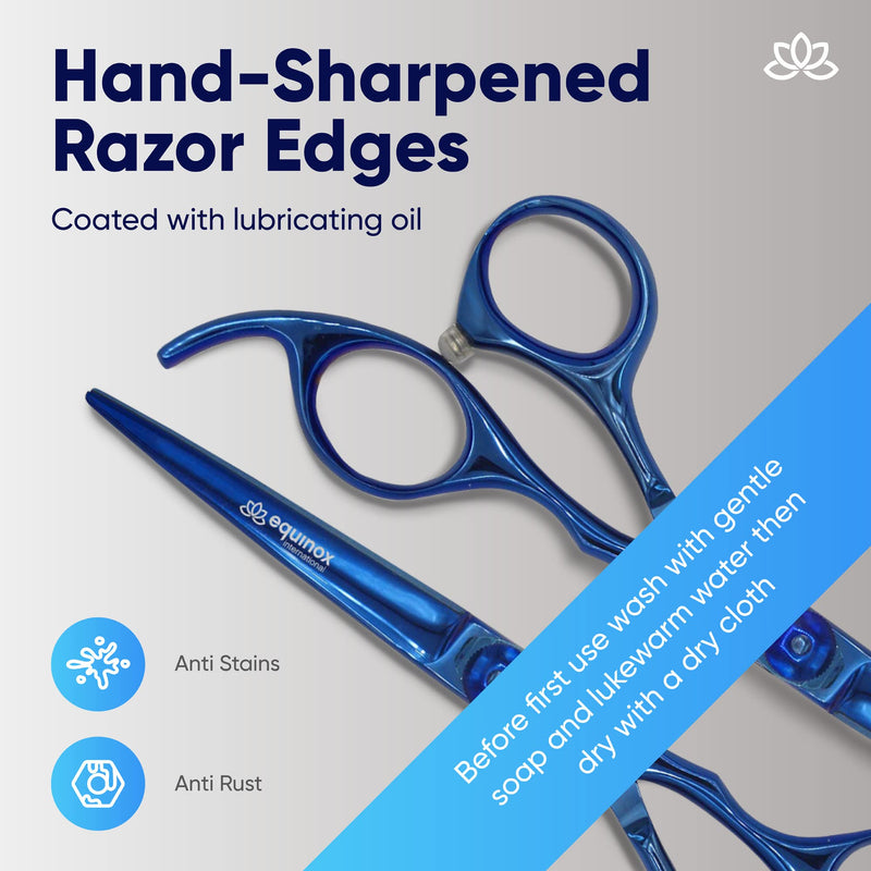 Equinox Razor Edge Series Professional Hair Scissors - 6.5” Premium Japanese Stainless Steel Hair Cutting Scissors, Hair Shears for Hair Cutting, Barber Accessories & Hair Salon Supplies - Blue - PawsPlanet Australia