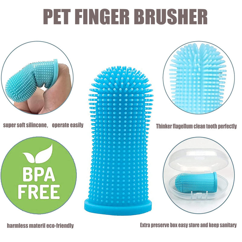 4 Pieces Soft Silicone Pet Finger Toothbrush, Dogs Cats Finger Toothbrush, Silicone Cat Teeth Cleaner, Blue