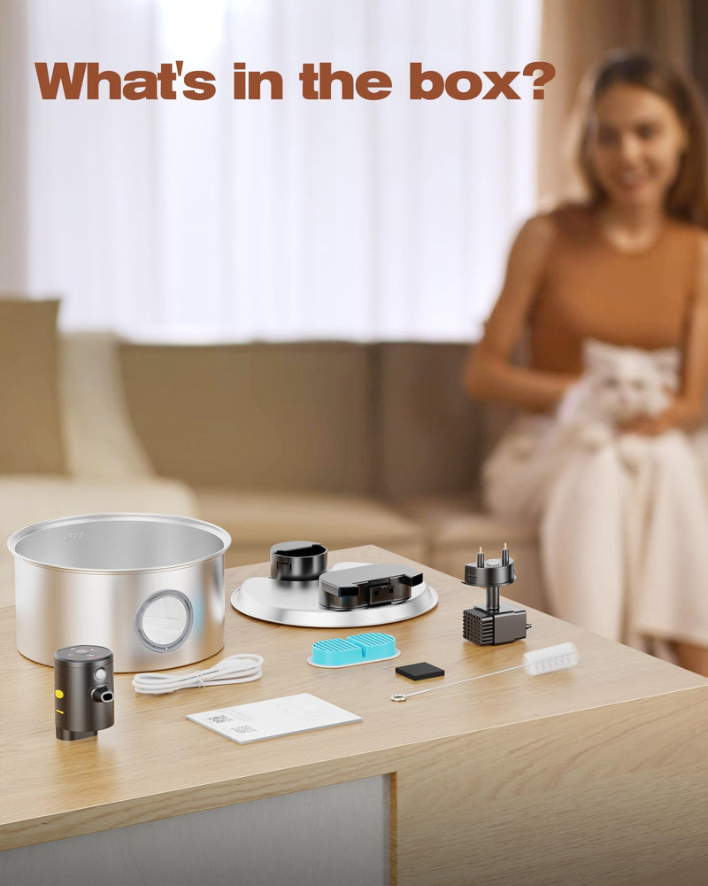 Cat Water Fountain Wireless Cordless: Cat Fountain Battery Operated - Stainless Steel Pet Water Fountain Rechargeable - 108oz/3.2L Automatic Cats Fountains for Drinking with Motion Sensor - Cats & Dog Cat Water Fountain - PawsPlanet Australia