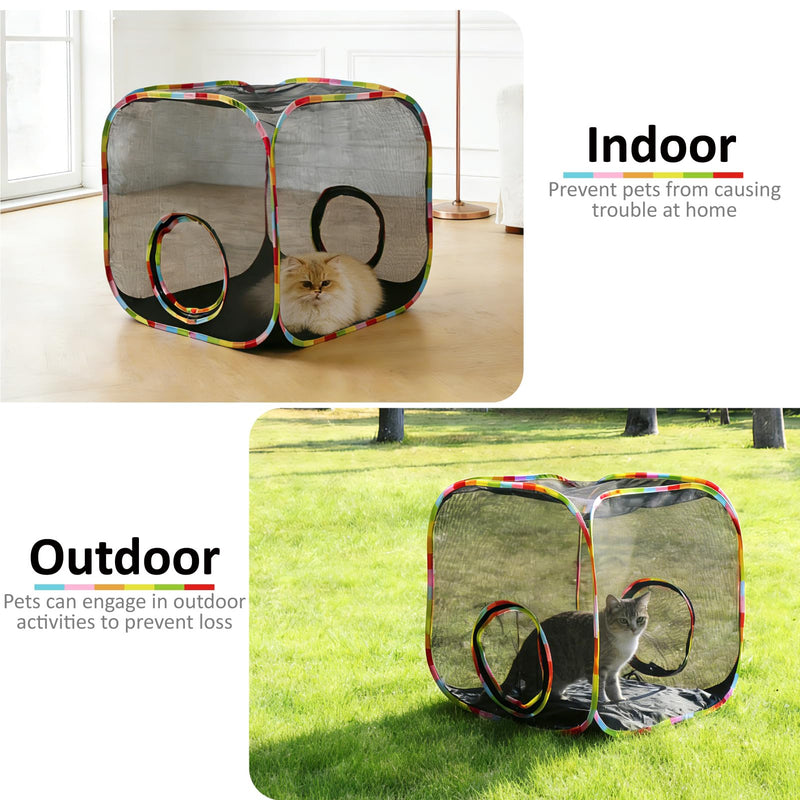 Portable Collapsible Cat Playpen, Escape-Proof Heavy-Duty Mesh Cat Enclosure, Fully Enclosed Cat Cube for Indoor Outdoor Use, Ideal for Kittens and Small Pets cube cat enclosures - PawsPlanet Australia