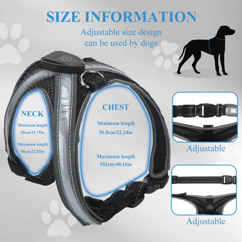 Light Up Dog Harness, LED Dog Harness-7 Lighting Modes, Rechargeable, Lightweight and Adjustable, Suitable for Small and Medium Dogs, Glowing Safety Vest for Nighttime Dog Walking - PawsPlanet Australia