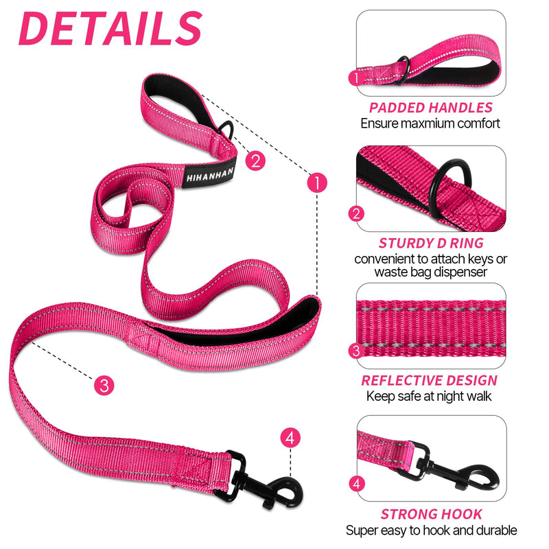Reflective Dog Leash with Double Handle, Dog Leash 6 FT Long, Supports Medium and Large Dogs, Heavy Duty for Walking, Running, and Training, Rose Red 6 ft 2 Handle - PawsPlanet Australia
