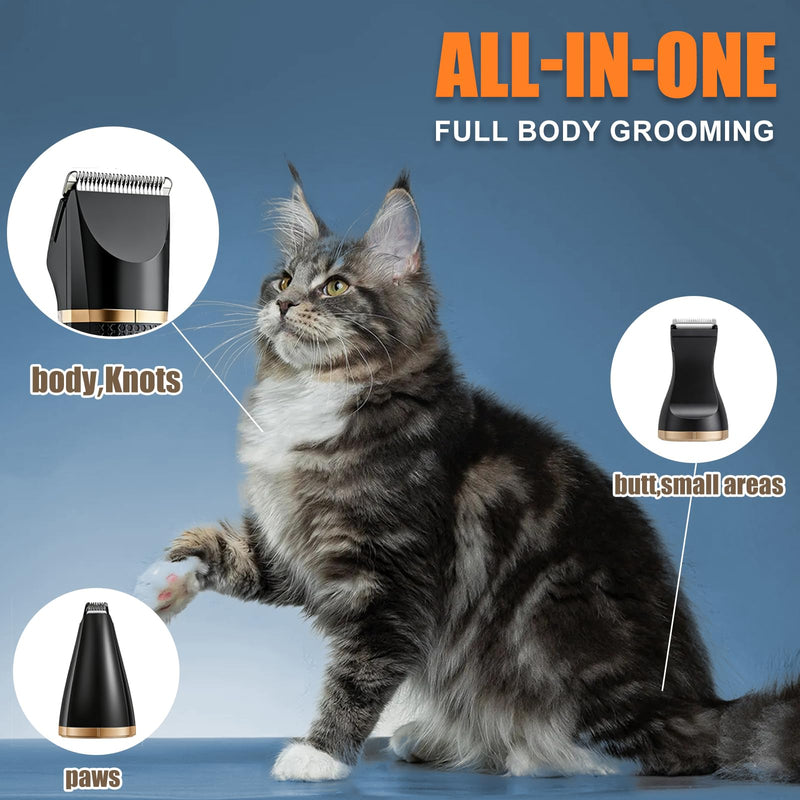 Cat Grooming Clippers Kit with Paw Trimmer, 3 in 1 Electric Pet Hair Trimmer Supplies for Thick Matted Hair, Heavy Coat Butt Shaver Cat Razor Fur Trimmer for Dogs at Home (Black) Black